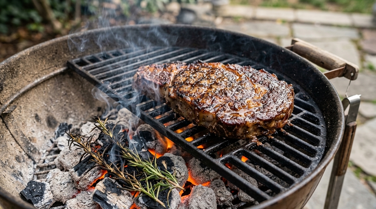 Carnes com gordura aparente combinam muito bem com alecrim, porque a gordura segura parte do perfume da fumaça