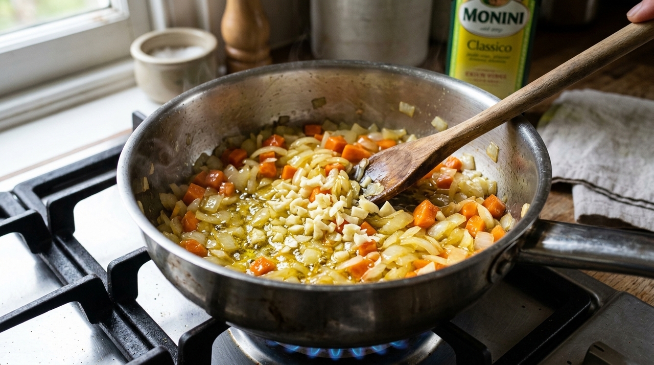 O erro mais comum é jogar o alho junto com todos os ingredientes crus ou refogá-lo por tempo demais antes de adicionar o líquido