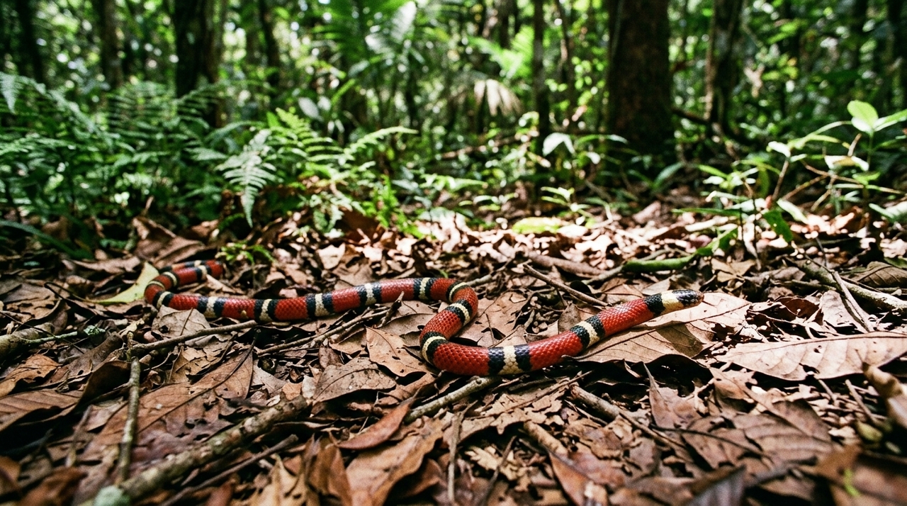 O desenho em anéis cria um contraste muito forte no corpo da serpente.