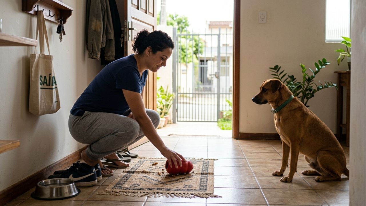 Reduza a ansiedade do cão suprindo suas necessidades físicas e mentais com rotina e estímulos antes de sair.