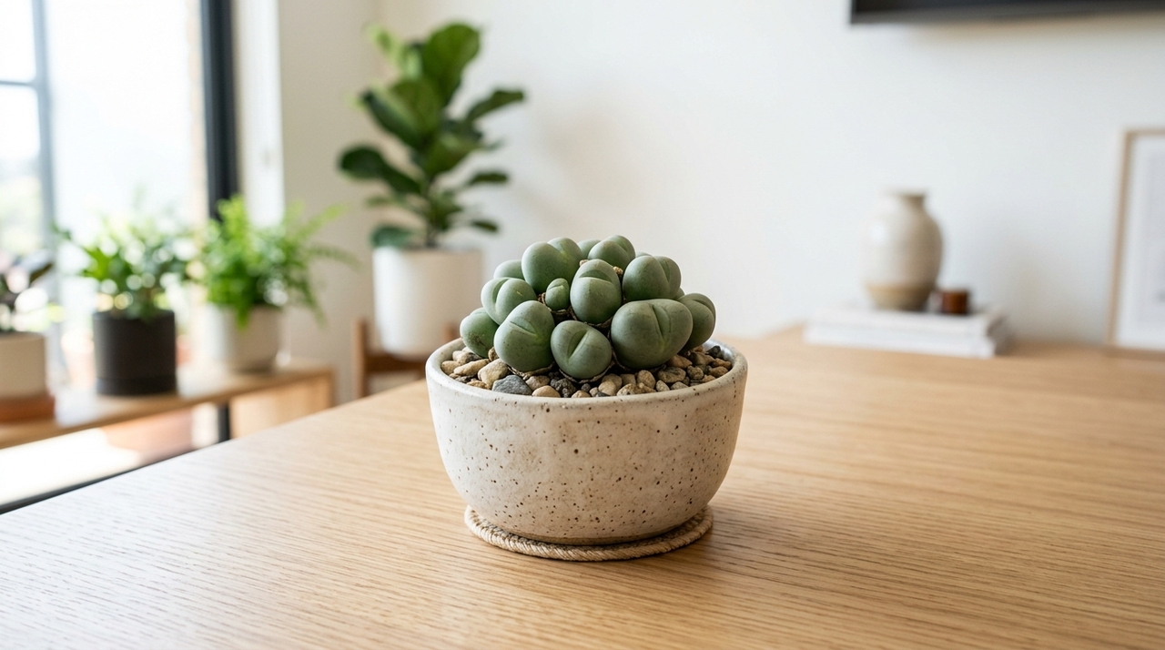 Ao contrário de muitas suculentas populares, o Conophytum bilobum possui ciclo de crescimento mais delicado e não tolera excesso de água.