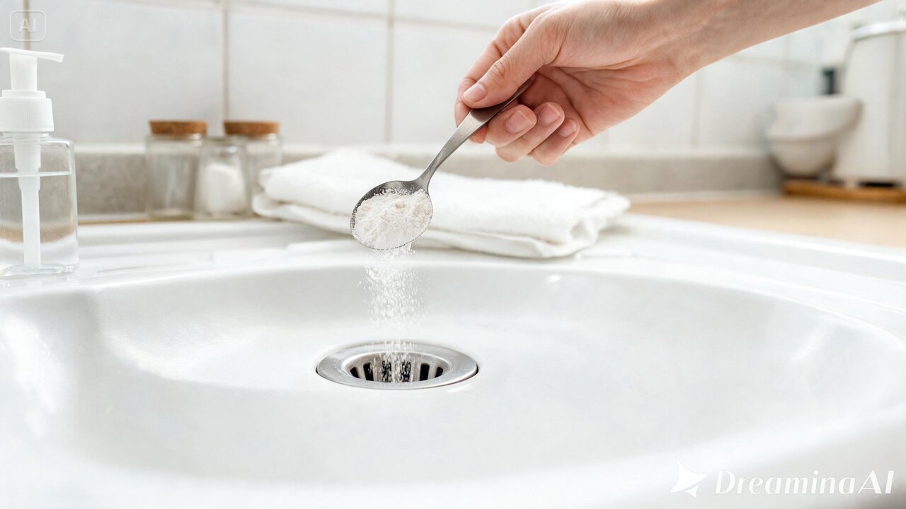 Uma mistura simples com bicarbonato e vinagre pode ajudar o ralo da pia a ficar livre de gordura e resíduos.