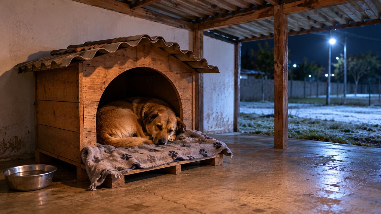 Quintais com áreas cobertas não barram o frio da madrugada, expondo cães ao risco de hipotermia.