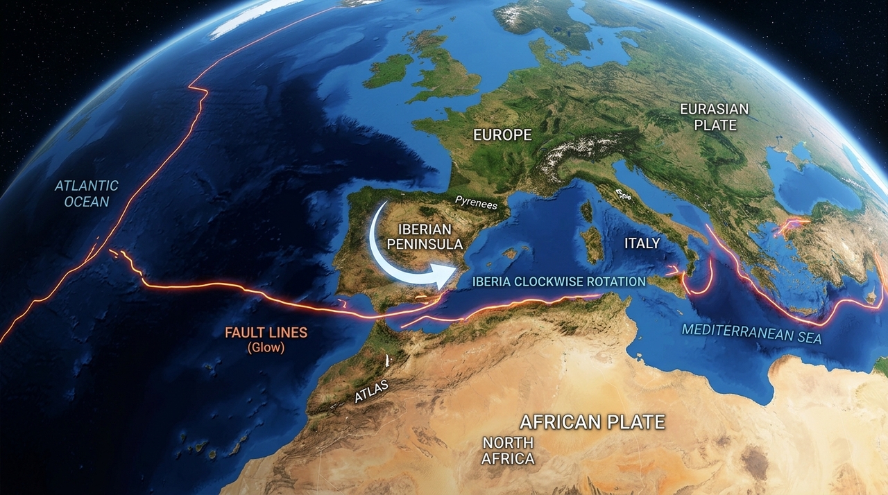 A convergência entre a placa africana e a placa euroasiática não acontece de frente