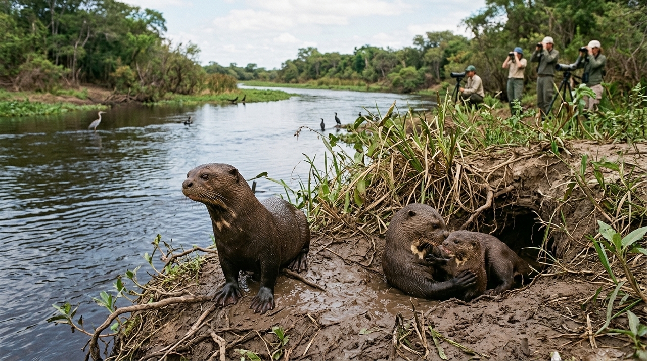 A lontra-gigante, também conhecida como ariranha no Brasil, é o maior mustelídeo do mundo