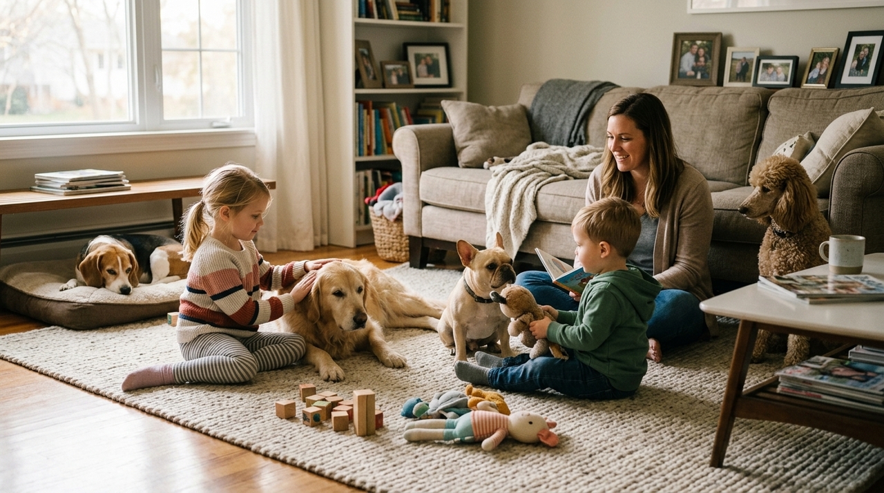 Os cães mais indicados para famílias com filhos pequenos costumam apresentar um temperamento equilibrado e amigável.