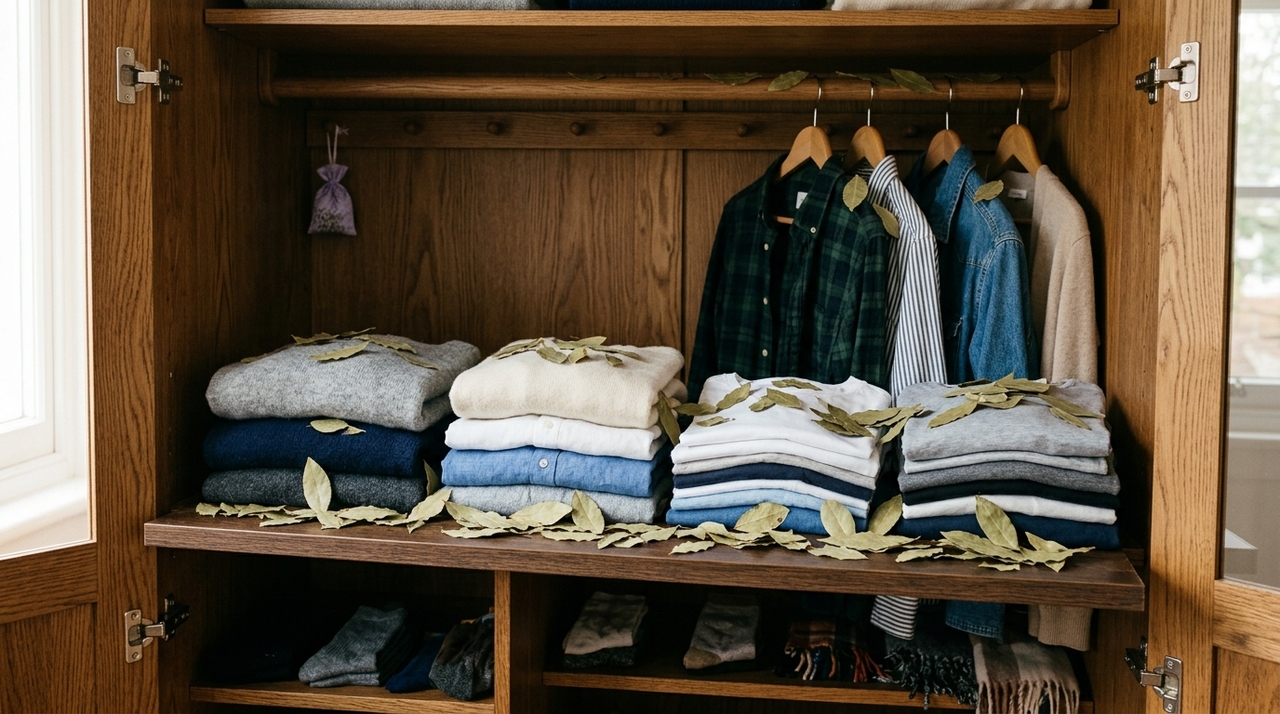 As folhas funcionam melhor quando ficam distribuídas em pontos estratégicos do guarda-roupa.