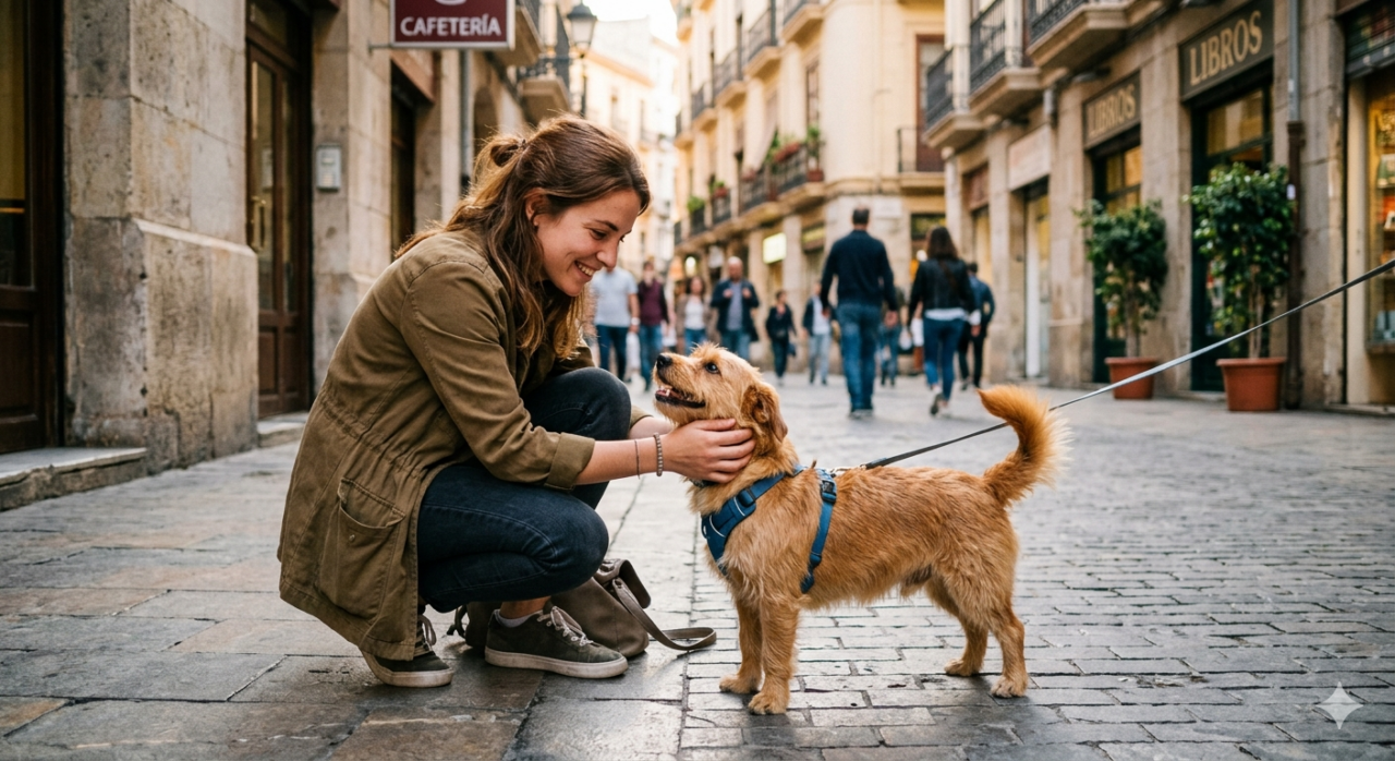 Acariciar cães na rua