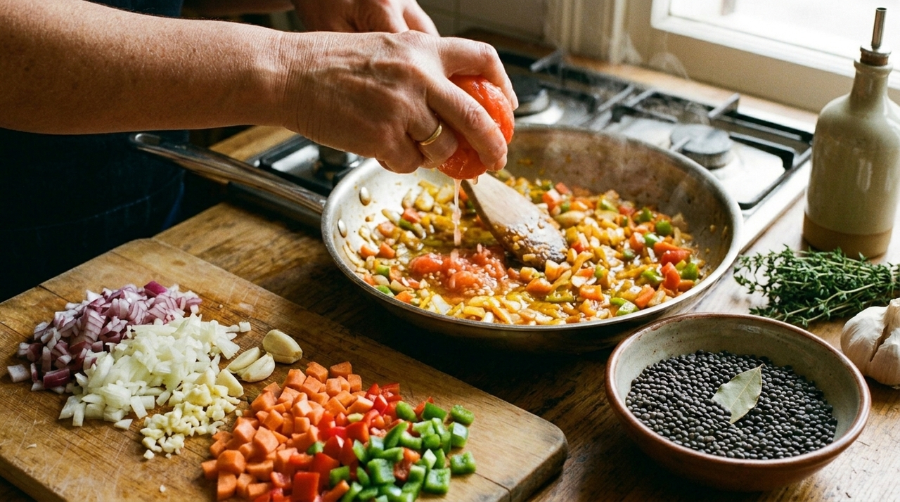 Legumes grandes cozinham de forma desigual e podem deixar o guisado com textura pesada.