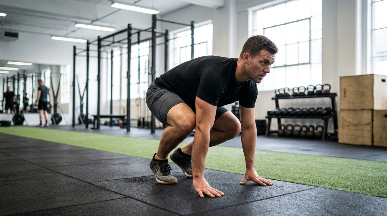 A caminhada do gorila é um exercício funcional feito em posição de agachamento baixo, no qual a pessoa se desloca utilizando braços e pernas de forma sincronizada.