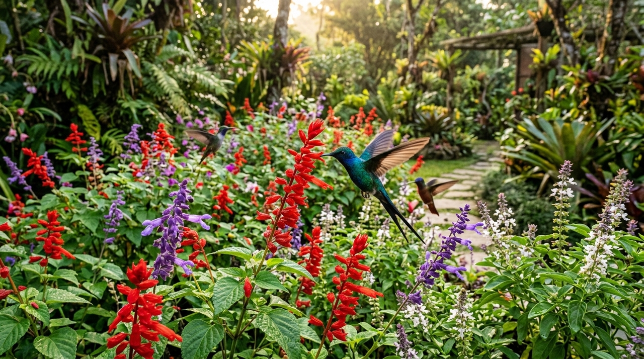 Beija-flores procuram principalmente néctar, por isso tendem a visitar mais a sálvia em flor.