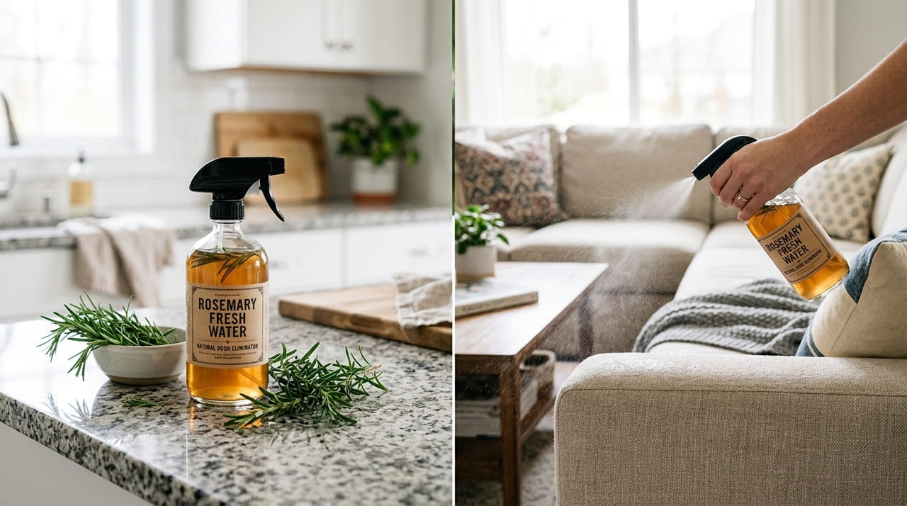 O reaproveitamento da água aromatizada em borrifadores funciona como um excelente revitalizante natural para tecidos e superfícies da casa.