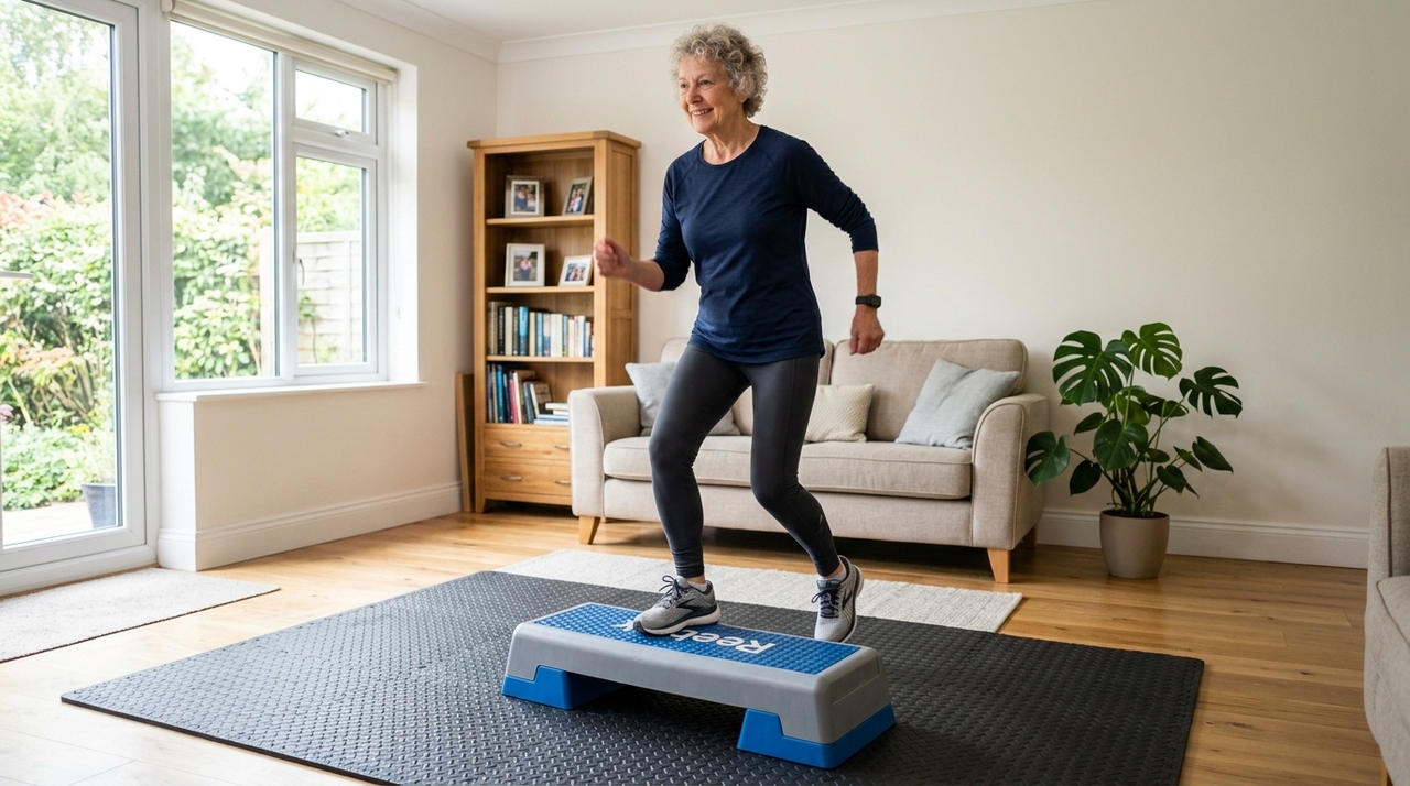 O step é um exercício aeróbico baseado em subir e descer um pequeno degrau de forma ritmada.