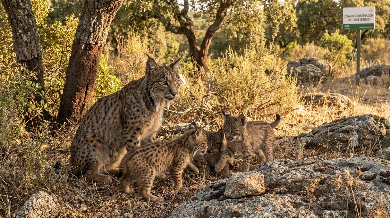 O programa espanhol de conservação celebra o nascimento de 31 filhotes de lince-ibérico nos centros de Huelva e Cáceres em 2026.