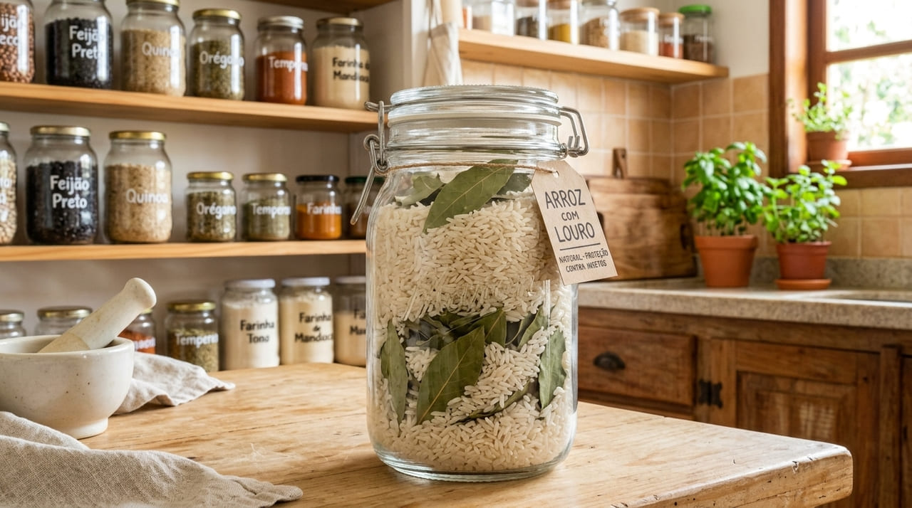 O uso de folhas de louro nos recipientes de mantimentos cria uma barreira aromática natural que afasta insetos e pragas.