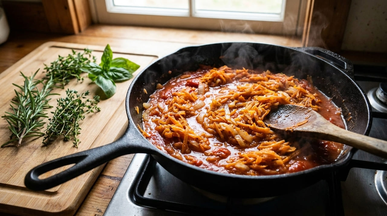 A caramelização delicada dos vegetais frescos eleva o sabor da refeição e preserva a integridade gastronômica do prato.