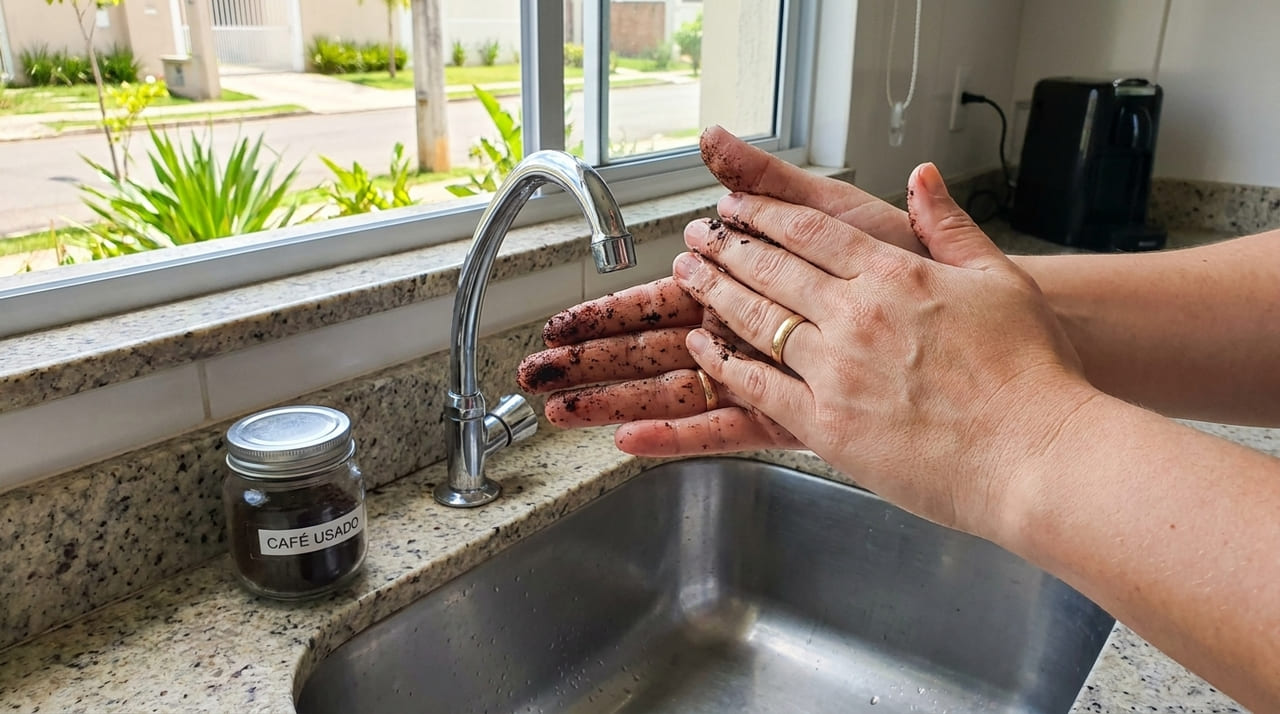 Utilizar o resíduo do café para higienizar as mãos evita o desperdício e promove uma esfoliação natural que remove células mortas.