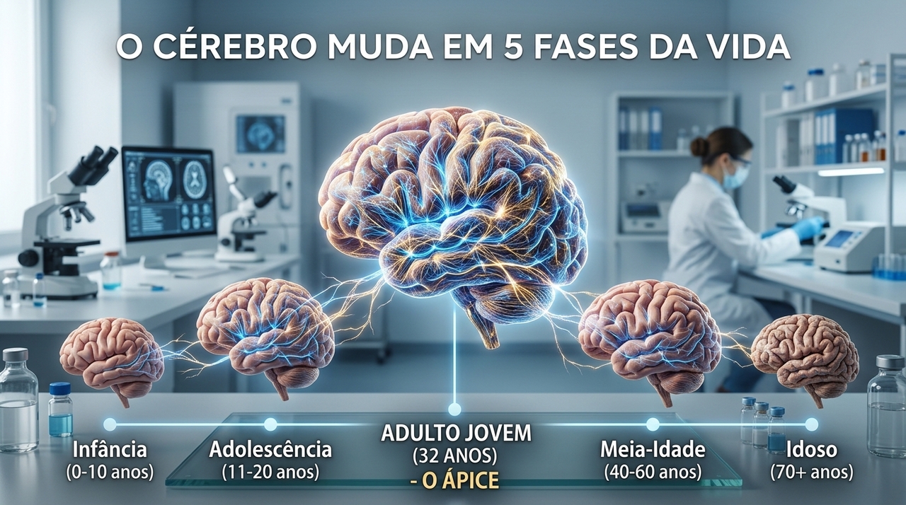 Pesquisadores utilizaram ressonância magnética de difusão para mapear as conexões neurais e identificar os quatro grandes pontos de virada ao longo da vida.