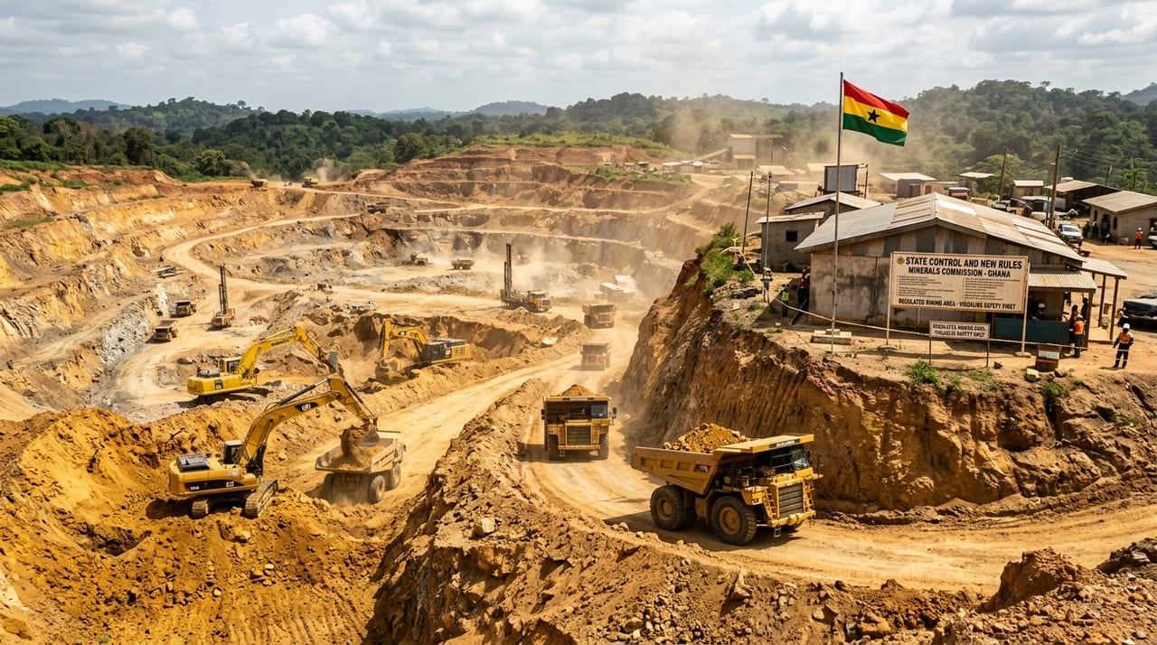O novo paradigma de controle nacional em Gana redefine as projeções de lucro e a segurança jurídica para mineradoras estrangeiras.