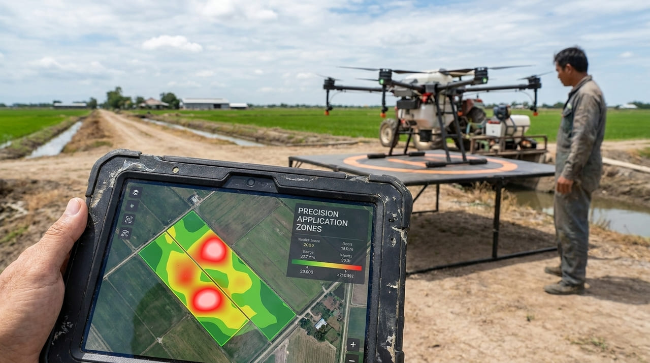 O uso estratégico de drones em Extremadura permite o monitoramento preciso e a aplicação localizada de insumos.