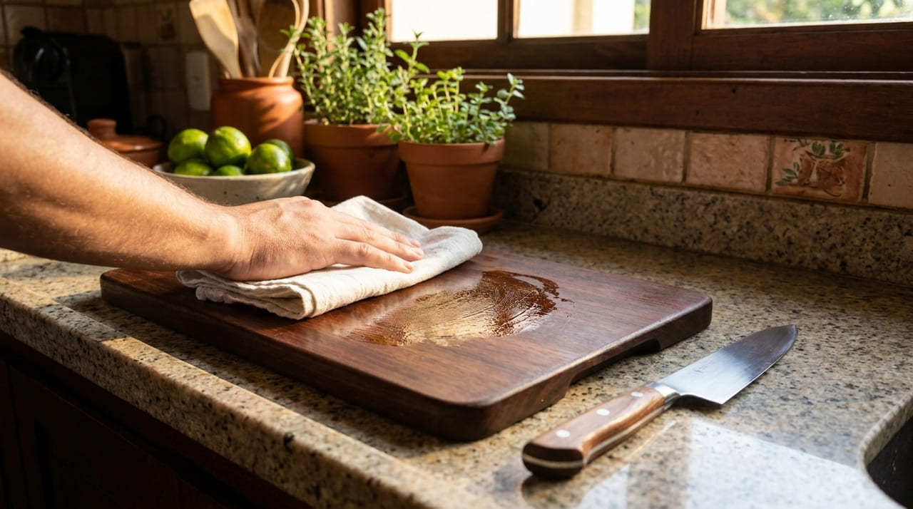 O uso da gordura de coco para hidratar utensílios de madeira evita o ressecamento e preserva o sabor autêntico dos alimentos.
