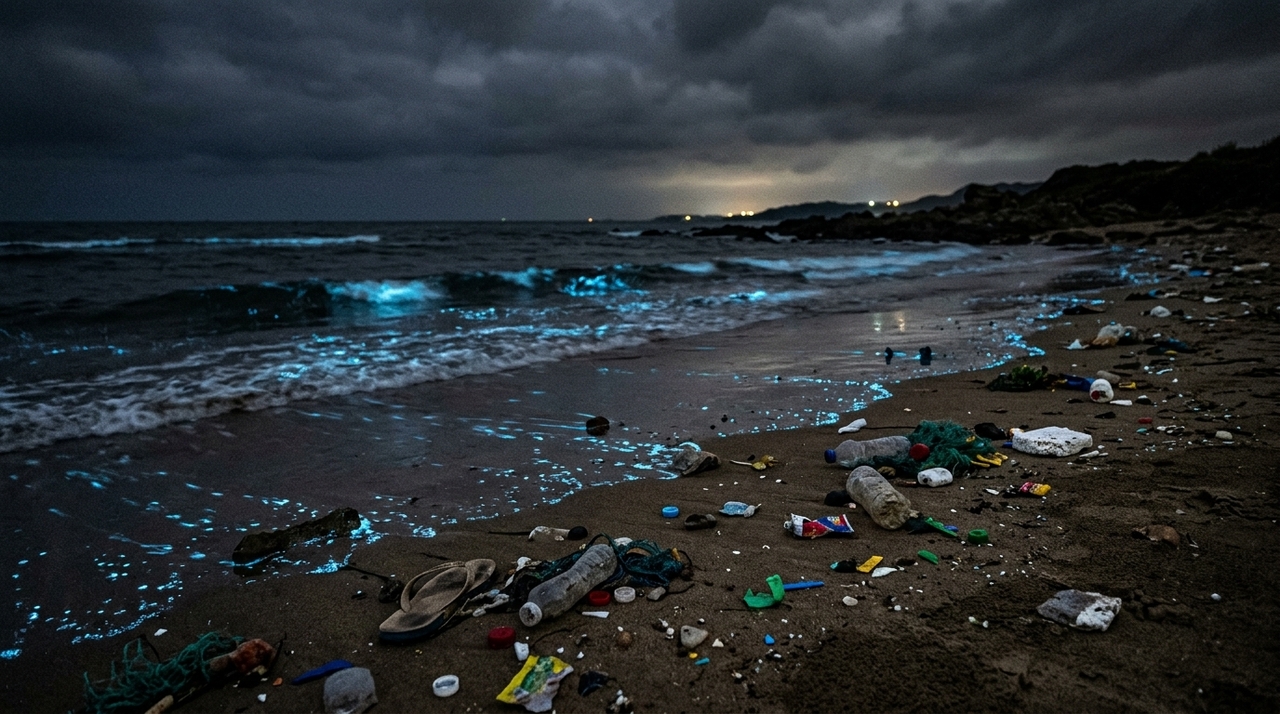O aquecimento global e a acidificação dos oceanos ameaçam a sobrevivência dos organismos responsáveis pela bioluminescência marinha.
