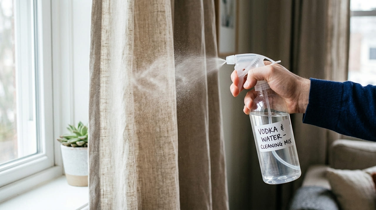 A rápida volatilização do álcool remove cheiros indesejados sem desgastar as fibras das cortinas.