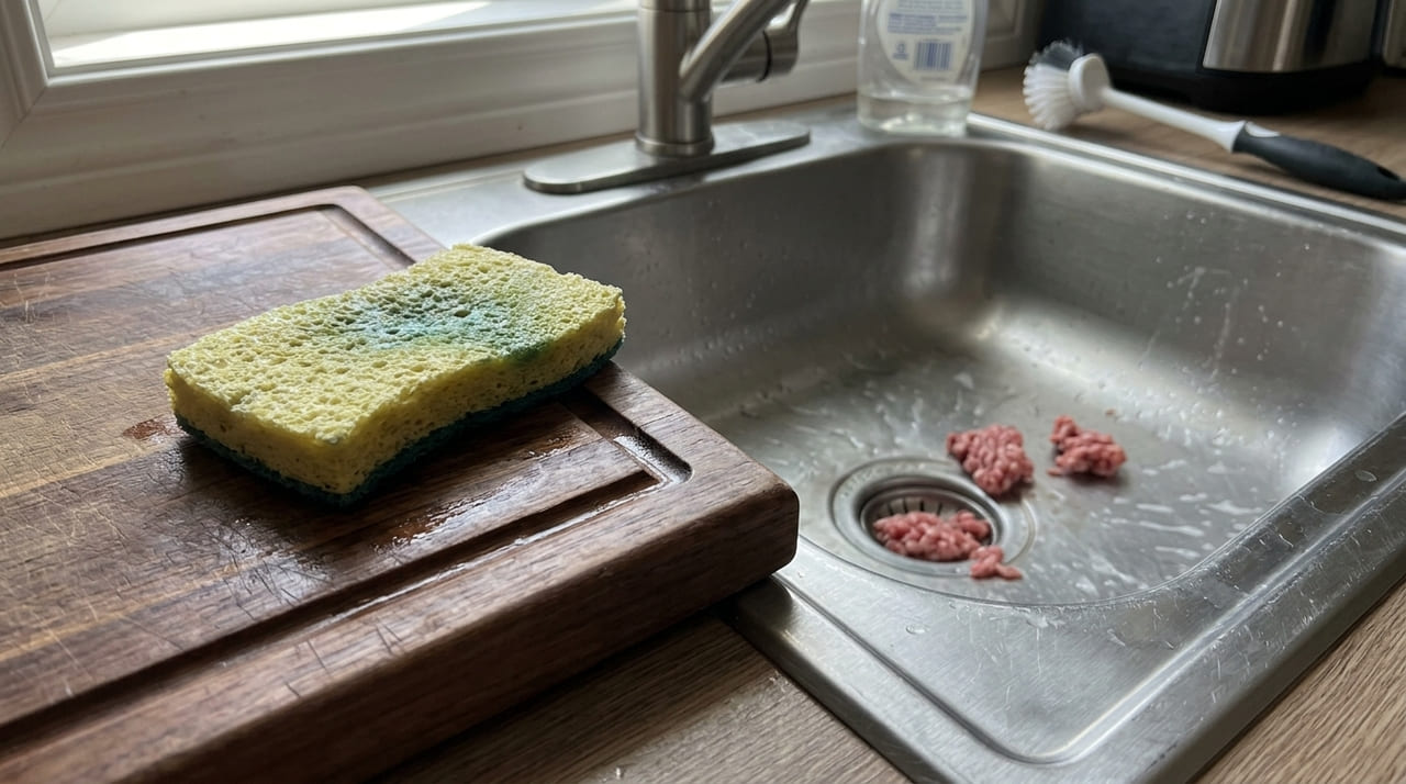 A separação correta de esponjas e materiais de limpeza impede a proliferação de bactérias perigosas entre as louças.