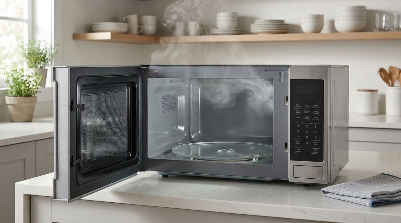 Deixar a porta do micro-ondas aberta após o uso permite a dissipação do vapor e evita a oxidação precoce dos componentes metálicos.