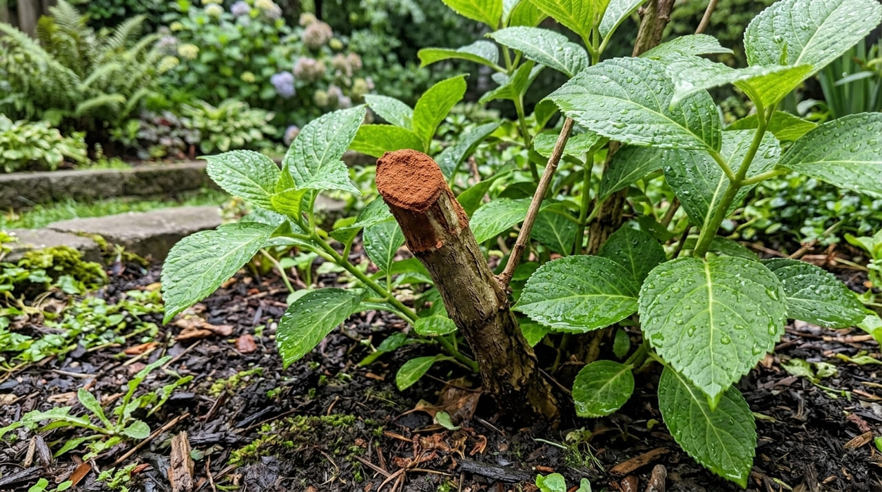 A canela em pó atua como um potente cicatrizante ecológico para proteger caules feridos contra doenças e pragas.