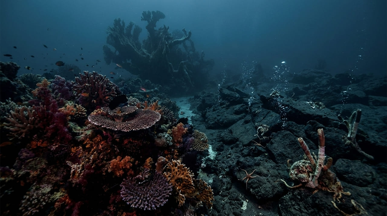 A estrutura colossal encontrada em um vulcão submerso revela a resistência extraordinária dos ecossistemas marinhos frente à acidificação dos oceanos.