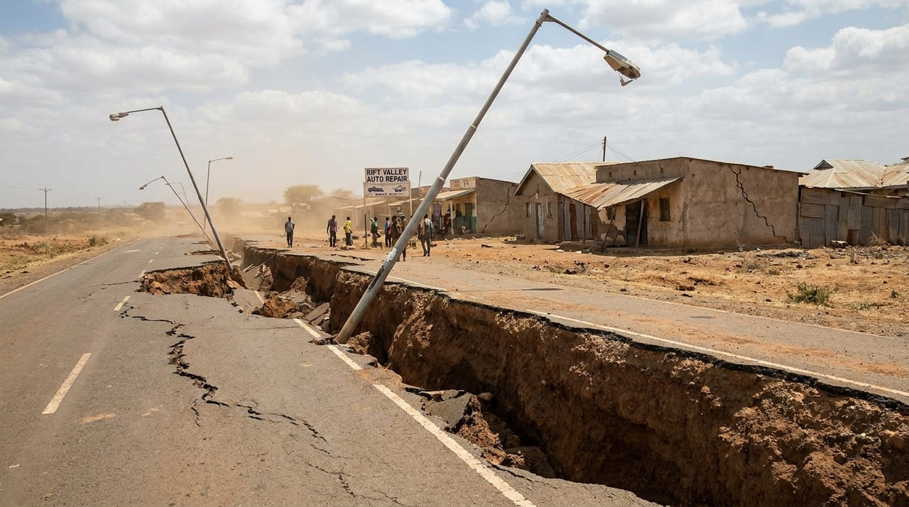 O afastamento das placas tectônicas no leste africano cria fendas profundas que darão origem a um novo mar.