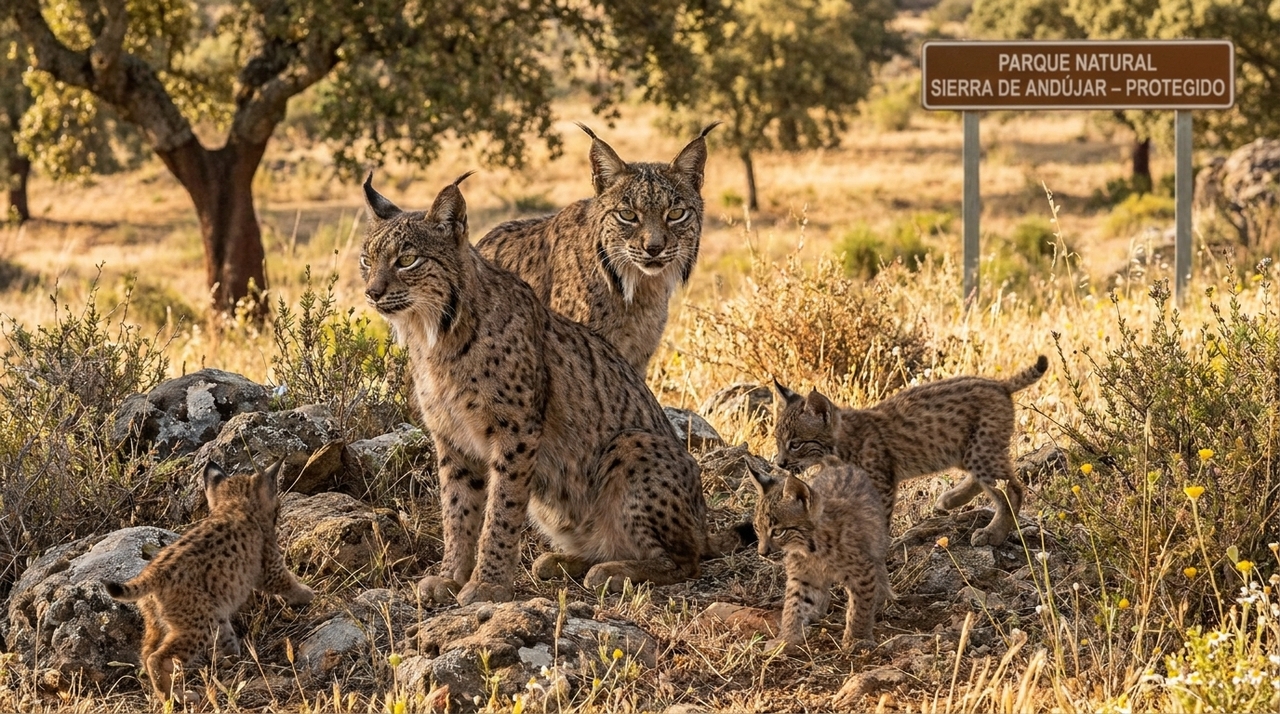 O programa espanhol de conservação celebra o nascimento de 31 filhotes de lince-ibérico nos centros de Huelva e Cáceres em 2026.