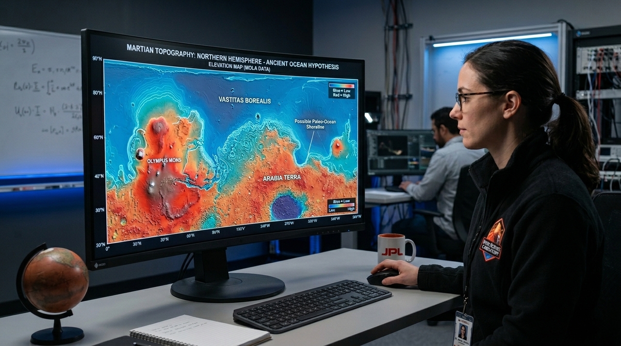 Pesquisadores identificaram uma estrutura semelhante a uma plataforma continental nas planícies do norte marciano.