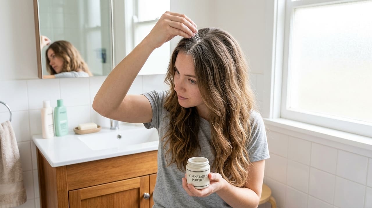 O amido de milho atua como um shampoo seco caseiro para remover a oleosidade e devolver o volume aos fios instantaneamente.