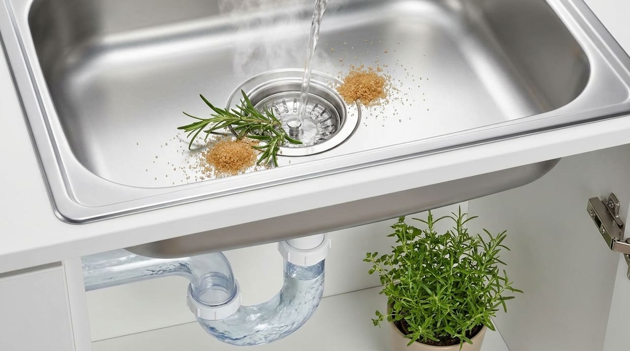 A combinação de açúcar e alecrim remove a gordura acumulada e neutraliza o mau cheiro do encanamento de forma natural.