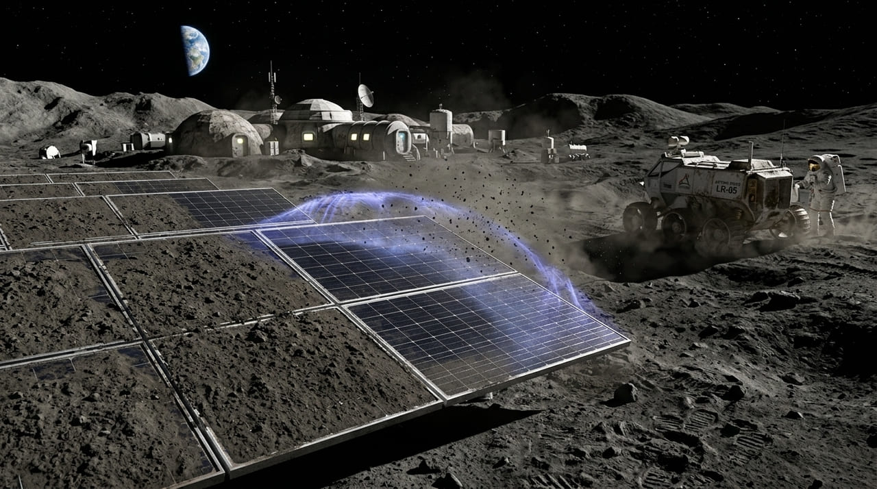 A prevenção da adesão do pó lunar é fundamental para garantir a durabilidade dos sistemas vitais e a saúde respiratória dos astronautas.