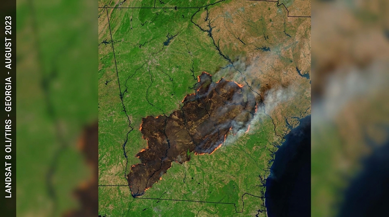 Satélite da NASA registra vasta cicatriz na Geórgia após incêndios consumirem mais de 22 mil hectares.
