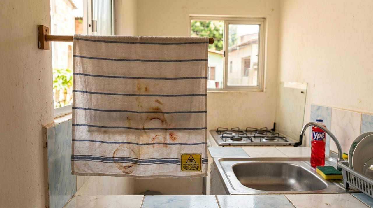 Evitar o uso do pano de prato para secar as mãos impede a proliferação de bactérias e garante a segurança alimentar.