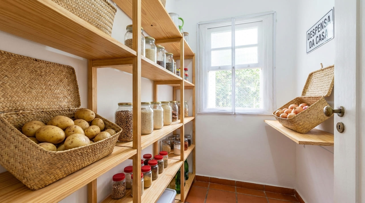 O armazenamento em locais ventilados e escuros preserva os nutrientes e a durabilidade da batata inglesa na despensa.