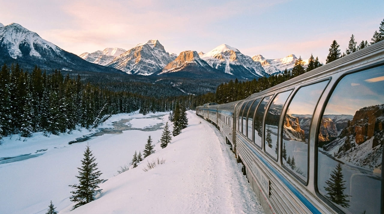 O trem California Zephyr percorre quase duas mil e quinhentas milhas atravessando paisagens icônicas dos Estados Unidos.