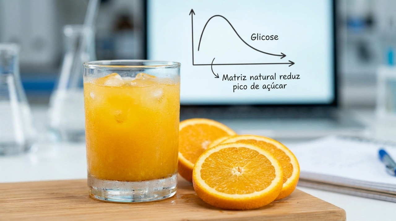 Diferente das bebidas com açúcar adicionado, o suco de fruta 100% natural promove uma curva glicêmica mais estável e saudável.