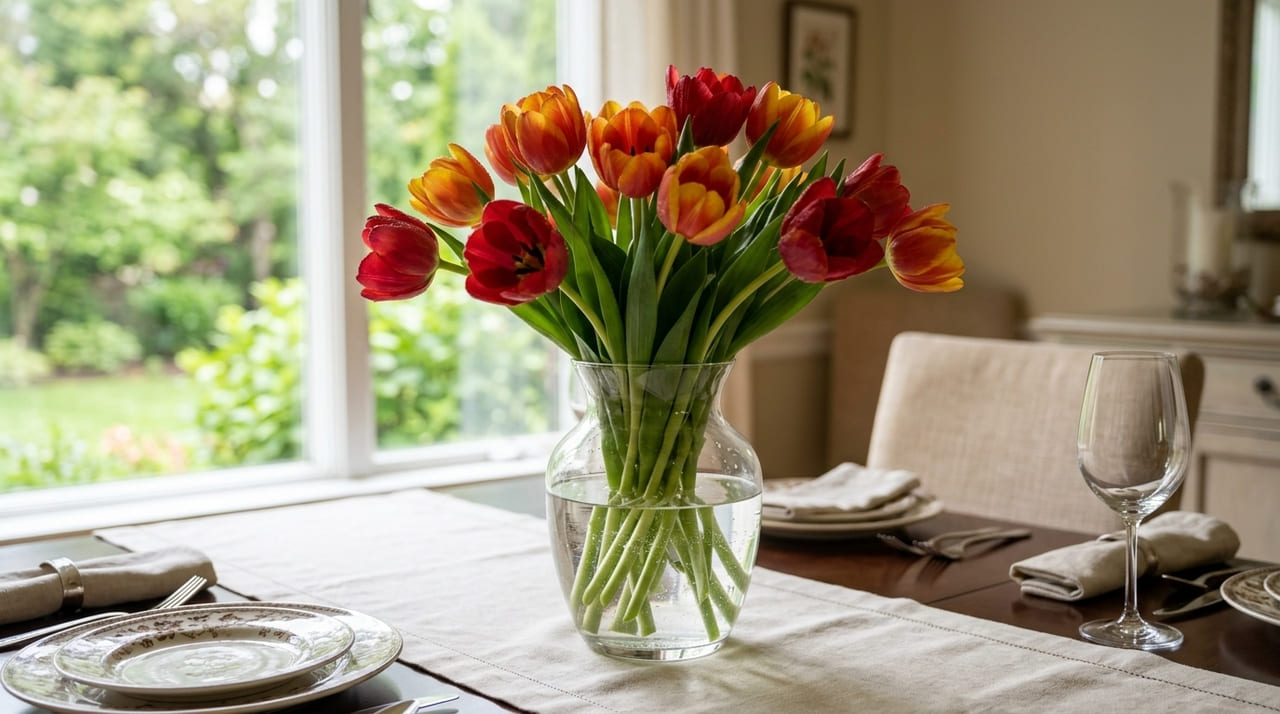 A manutenção da higiene do recipiente e a retirada de folhas submersas evitam a proliferação de bactérias que prejudicam a durabilidade das flores.