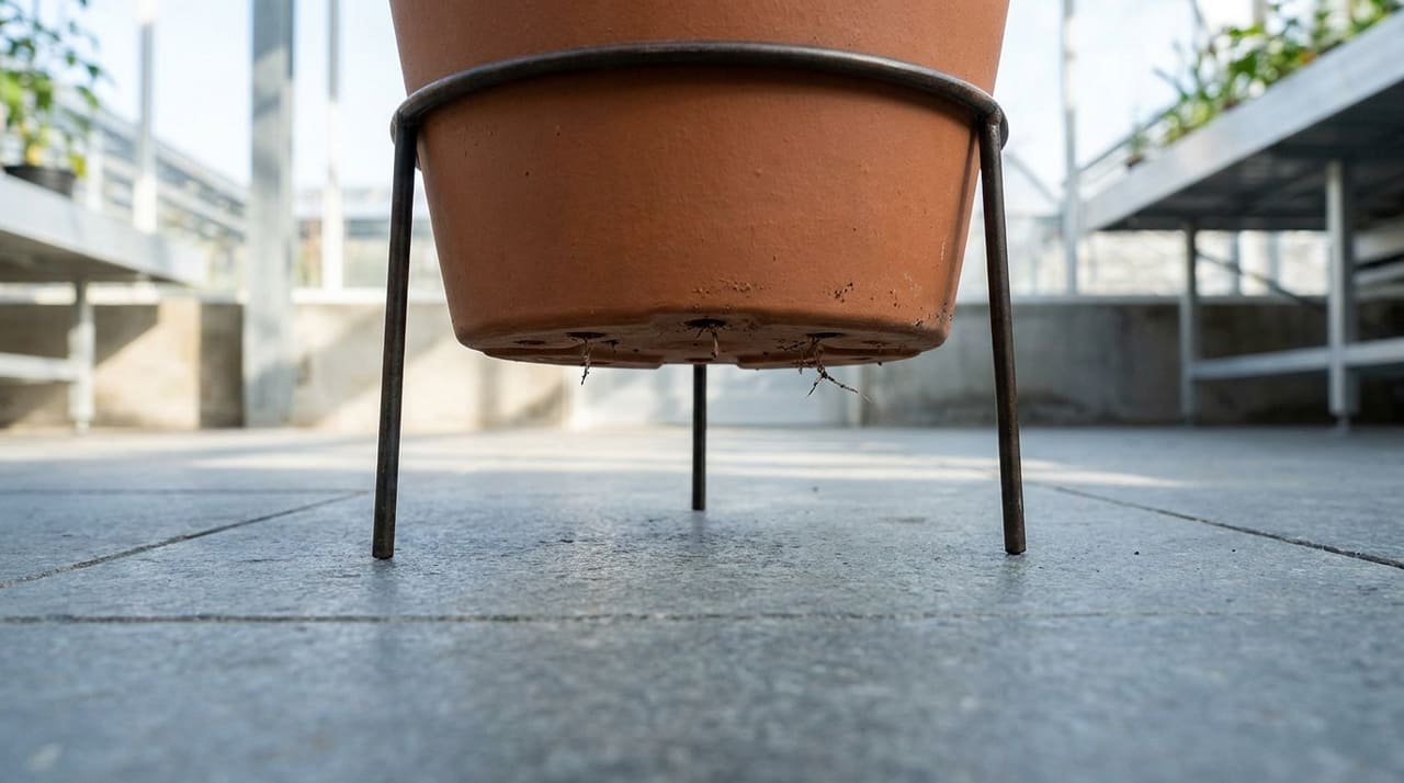 Afastar o recipiente do chão reproduz o calor do habitat natural e acelera o crescimento das folhagens.