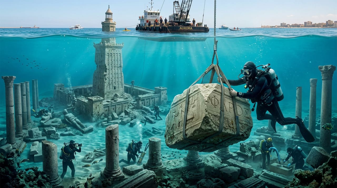 A presença de ruínas submarinas nessa área de Alexandria era conhecida desde 1968, quando foram avistadas pela primeira vez.