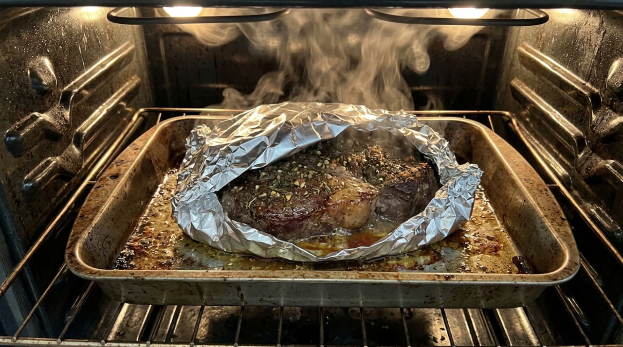 O uso dessa barreira física no forno serve para criar um ambiente controlado, onde o vapor da própria carne auxilia no processo de amaciamento das fibras.