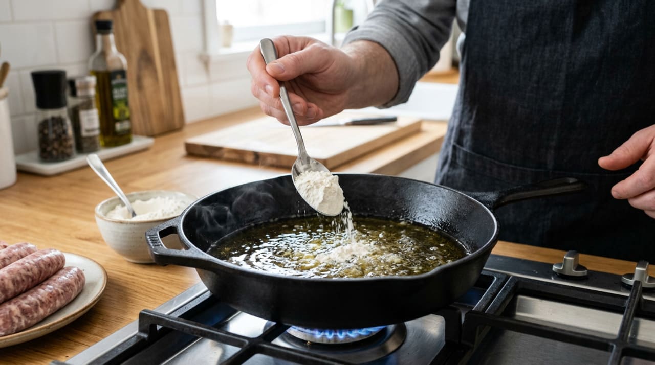 Dois ingredientes simples e presentes em qualquer cozinha resolvem grande parte do problema quando adicionados ao óleo quente antes de colocar a linguiça