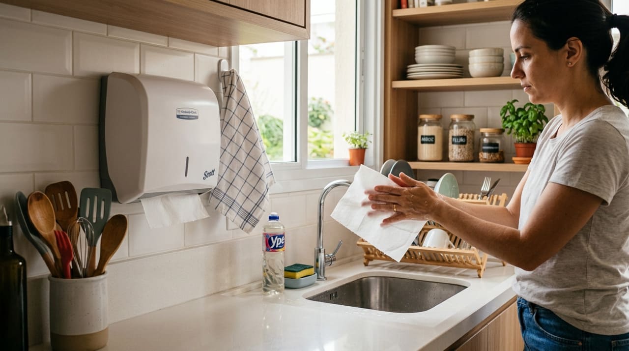 O pano de prato acumula resíduos orgânicos e umidade constante, criando o ambiente perfeito para a proliferação acelerada de microrganismos invisíveis a olho nu