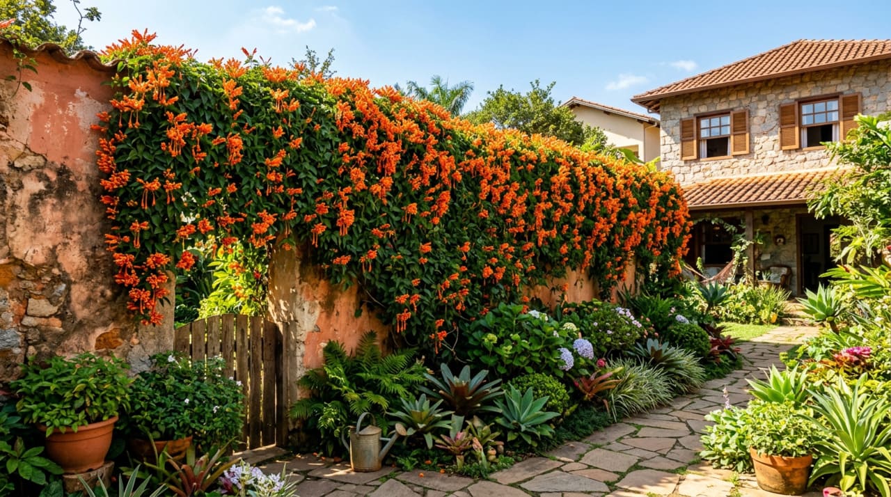A Bignonia venusta floresce melhor em locais de sol pleno.