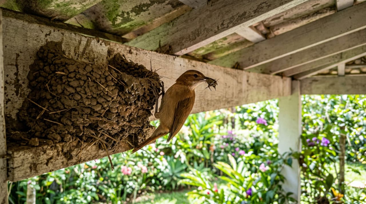 Um ninho de joão-de-barro perto de casa pode indicar que o entorno tem elementos favoráveis para aves urbanas e rurais.